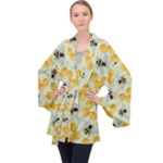 Bees Pattern Honey Bee Bug Honeycomb Honey Beehive Long Sleeve Velvet Kimono 