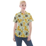 Bees Pattern Honey Bee Bug Honeycomb Honey Beehive Women s Short Sleeve Pocket Shirt