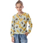 Bees Pattern Honey Bee Bug Honeycomb Honey Beehive Kids  Long Sleeve T-Shirt with Frill 