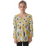 Bees Pattern Honey Bee Bug Honeycomb Honey Beehive Kids  V Neck Casual Top