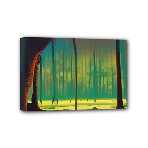 Nature Swamp Water Sunset Spooky Night Reflections Bayou Lake Mini Canvas 6  x 4  (Stretched) from ArtsNow.com