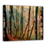 Woodland Woods Forest Trees Nature Outdoors Mist Moon Background Artwork Book Canvas 24  x 20  (Stretched)