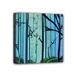 Nature Outdoors Night Trees Scene Forest Woods Light Moonlight Wilderness Stars Mini Canvas 4  x 4  (Stretched)