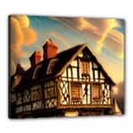 Village House Cottage Medieval Timber Tudor Split-timber Frame Architecture Town Twilight Chimney Canvas 24  x 20  (Stretched)