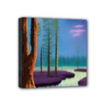 Artwork Outdoors Night Trees Setting Scene Forest Woods Light Moonlight Nature Mini Canvas 4  x 4  (Stretched)