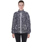Black and white Abstract expressive print Women s High Neck Windbreaker
