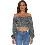 Black and white Abstract expressive print Long Sleeve Crinkled Weave Crop Top