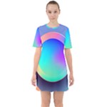 Circle Colorful Rainbow Spectrum Button Gradient Sixties Short Sleeve Mini Dress