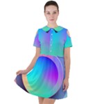 Circle Colorful Rainbow Spectrum Button Gradient Short Sleeve Shoulder Cut Out Dress 