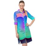 Circle Colorful Rainbow Spectrum Button Gradient Long Sleeve Mini Shirt Dress
