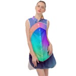 Circle Colorful Rainbow Spectrum Button Gradient Sleeveless Shirt Dress