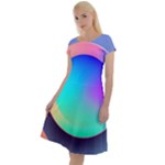 Circle Colorful Rainbow Spectrum Button Gradient Classic Short Sleeve Dress