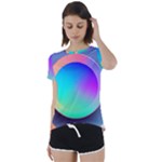 Circle Colorful Rainbow Spectrum Button Gradient Short Sleeve Open Back T-Shirt