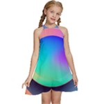Circle Colorful Rainbow Spectrum Button Gradient Kids  Halter Collar Waist Tie Chiffon Dress