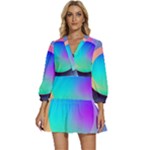 Circle Colorful Rainbow Spectrum Button Gradient V-Neck Placket Mini Dress