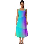 Circle Colorful Rainbow Spectrum Button Gradient Square Neckline Tiered Midi Dress