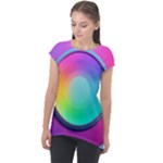 Circle Colorful Rainbow Spectrum Button Gradient Psychedelic Art Cap Sleeve High Low Top