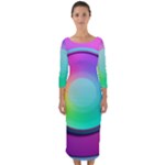 Circle Colorful Rainbow Spectrum Button Gradient Psychedelic Art Quarter Sleeve Midi Bodycon Dress