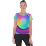 Circle Colorful Rainbow Spectrum Button Gradient Psychedelic Art Short Sleeve Sports Top 