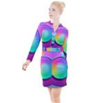 Circle Colorful Rainbow Spectrum Button Gradient Psychedelic Art Button Long Sleeve Dress