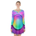 Circle Colorful Rainbow Spectrum Button Gradient Psychedelic Art Long Sleeve Velvet V-neck Dress