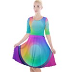 Circle Colorful Rainbow Spectrum Button Gradient Psychedelic Art Quarter Sleeve A-Line Dress