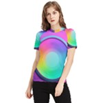 Circle Colorful Rainbow Spectrum Button Gradient Psychedelic Art Women s Short Sleeve Rash Guard