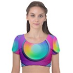 Circle Colorful Rainbow Spectrum Button Gradient Psychedelic Art Velvet Short Sleeve Crop Top 