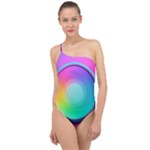 Circle Colorful Rainbow Spectrum Button Gradient Psychedelic Art Classic One Shoulder Swimsuit