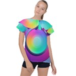Circle Colorful Rainbow Spectrum Button Gradient Psychedelic Art Ruffle Collar Chiffon Blouse