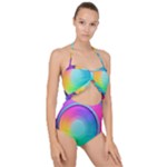 Circle Colorful Rainbow Spectrum Button Gradient Psychedelic Art Scallop Top Cut Out Swimsuit