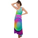 Circle Colorful Rainbow Spectrum Button Gradient Psychedelic Art V-Neck Chiffon Maxi Dress