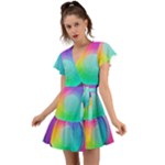 Circle Colorful Rainbow Spectrum Button Gradient Psychedelic Art Flutter Sleeve Wrap Dress