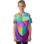 Circle Colorful Rainbow Spectrum Button Gradient Psychedelic Art Fold Over Open Sleeve Top