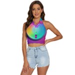 Circle Colorful Rainbow Spectrum Button Gradient Psychedelic Art Backless Halter Cami Shirt