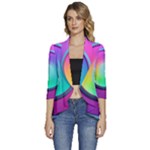 Circle Colorful Rainbow Spectrum Button Gradient Psychedelic Art Women s 3/4 Sleeve Ruffle Edge Open Front Jacket