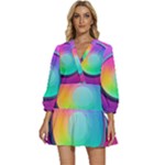 Circle Colorful Rainbow Spectrum Button Gradient Psychedelic Art V-Neck Placket Mini Dress