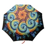 Cosmic Rainbow Quilt Artistic Swirl Spiral Forest Silhouette Fantasy Folding Umbrellas