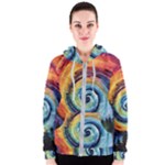 Cosmic Rainbow Quilt Artistic Swirl Spiral Forest Silhouette Fantasy Women s Zipper Hoodie