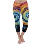 Cosmic Rainbow Quilt Artistic Swirl Spiral Forest Silhouette Fantasy Capri Winter Leggings 
