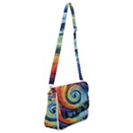 Cosmic Rainbow Quilt Artistic Swirl Spiral Forest Silhouette Fantasy Shoulder Bag with Back Zipper