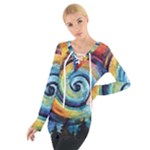 Cosmic Rainbow Quilt Artistic Swirl Spiral Forest Silhouette Fantasy Tie Up T-Shirt