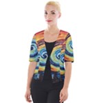 Cosmic Rainbow Quilt Artistic Swirl Spiral Forest Silhouette Fantasy Cropped Button Cardigan