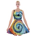 Cosmic Rainbow Quilt Artistic Swirl Spiral Forest Silhouette Fantasy Velvet Skater Dress