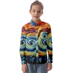 Cosmic Rainbow Quilt Artistic Swirl Spiral Forest Silhouette Fantasy Kids  Long Sleeve Shirt
