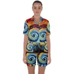 Cosmic Rainbow Quilt Artistic Swirl Spiral Forest Silhouette Fantasy Satin Short Sleeve Pajamas Set