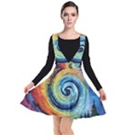 Cosmic Rainbow Quilt Artistic Swirl Spiral Forest Silhouette Fantasy Plunge Pinafore Dress