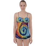 Cosmic Rainbow Quilt Artistic Swirl Spiral Forest Silhouette Fantasy Babydoll Tankini Top