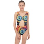 Cosmic Rainbow Quilt Artistic Swirl Spiral Forest Silhouette Fantasy Center Cut Out Swimsuit