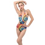 Cosmic Rainbow Quilt Artistic Swirl Spiral Forest Silhouette Fantasy Plunging Cut Out Swimsuit